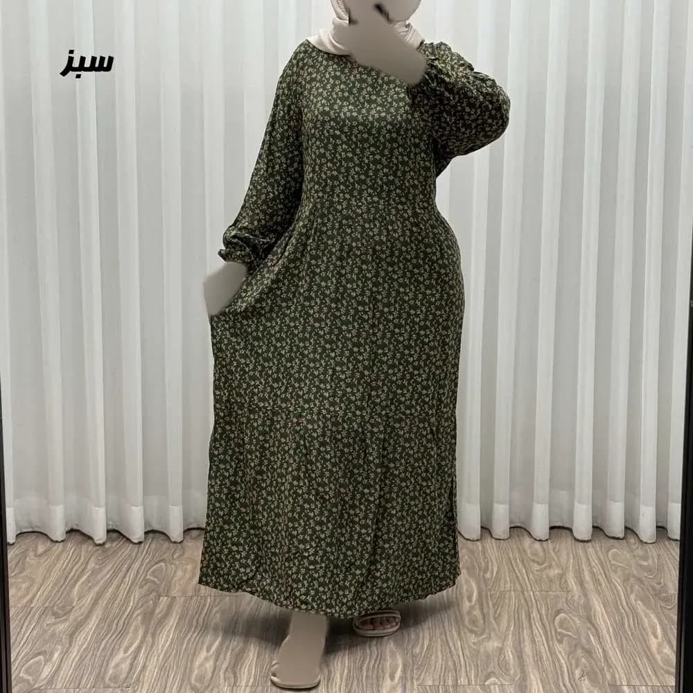 پیراهن ساحلی زنانه نخی گلریز فری سایز مناسب تا سایز 46 با کمربند — تصویر ۲
