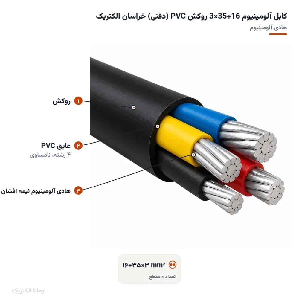 کابل آلومینیوم ۱۶×۱+۳۵×۳ با عایق PVC (دفنی) | کابل چهار رشتهای — تصویر ۷