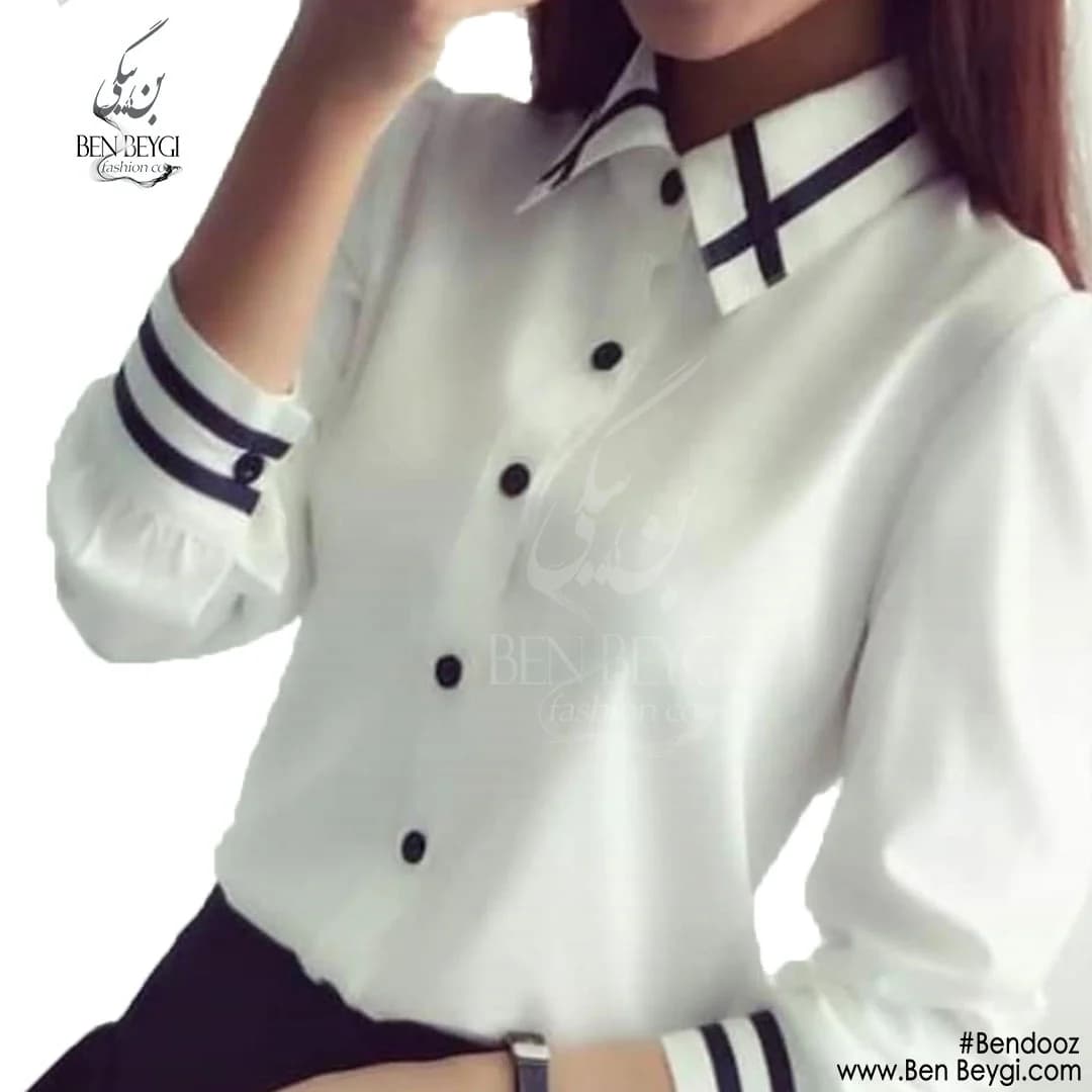 شومیز زنانه پارچه تترون مدل اداری نواردار رنگ سفید کد 15539