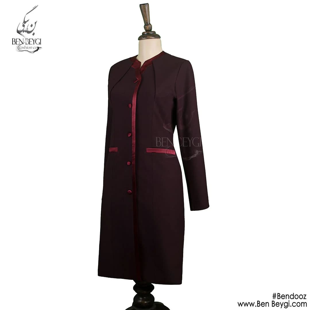 مانتو شلوار اداری زرشکی پیردوپل پنل دار پارچه بزیاق قد 100 کد 14757