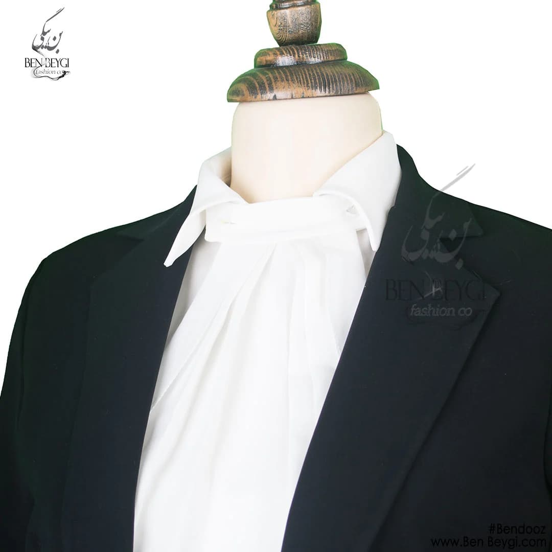مانتو شلوار اداری سه تیکه مدل کتی یقه انگلیسی شومیزدار پارچه کرپ قد 85 کد 12227 — تصویر ۲