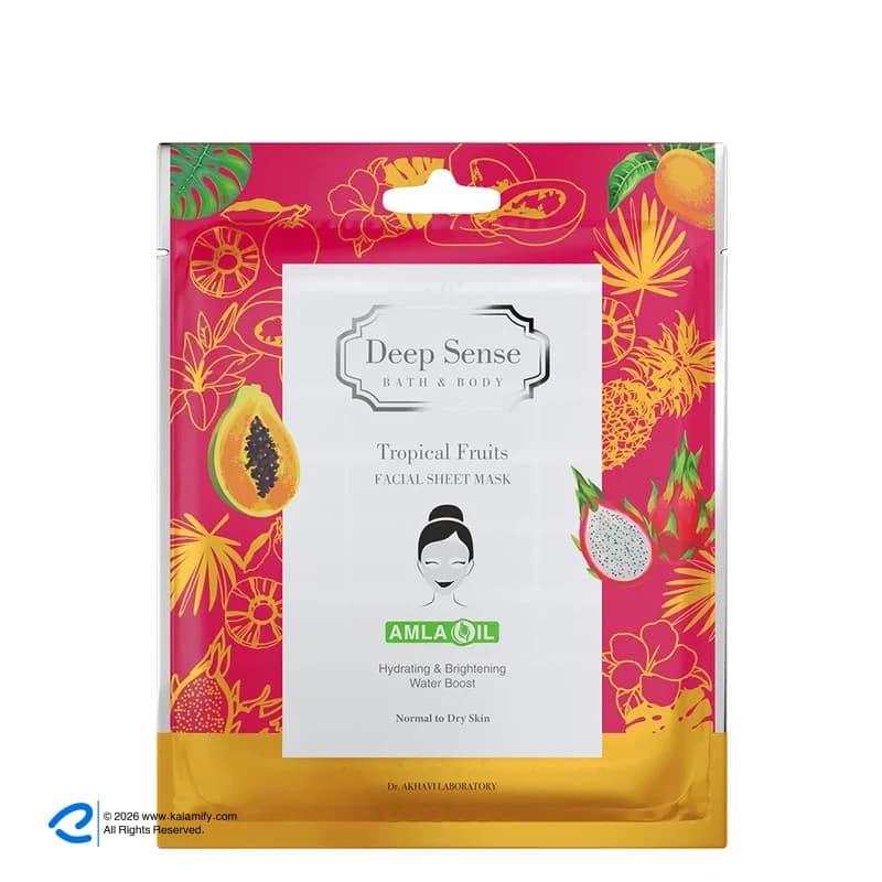 ماسک ورقهای صورت و بدن دیپ سنس مدل تروپیکال آبرسان و مرطوبکننده با رایحه استوایی، دارای گلیسیرین و ویتامینهای تقویتی، مناسب انواع پوست، آرامشبخش و براقکننده — تصویر ۲