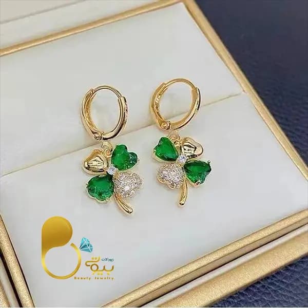 گوشواره شبدر زمردی — تصویر ۵