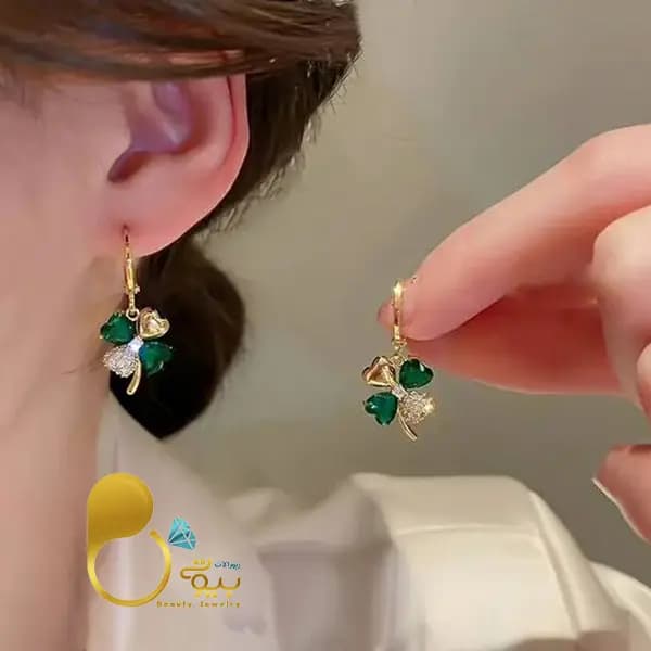 گوشواره شبدر زمردی — تصویر ۳