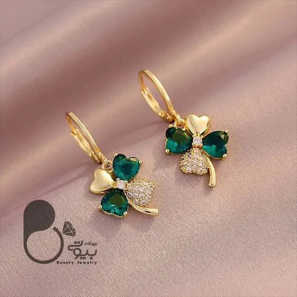 گوشواره شبدر زمردی — تصویر ۲