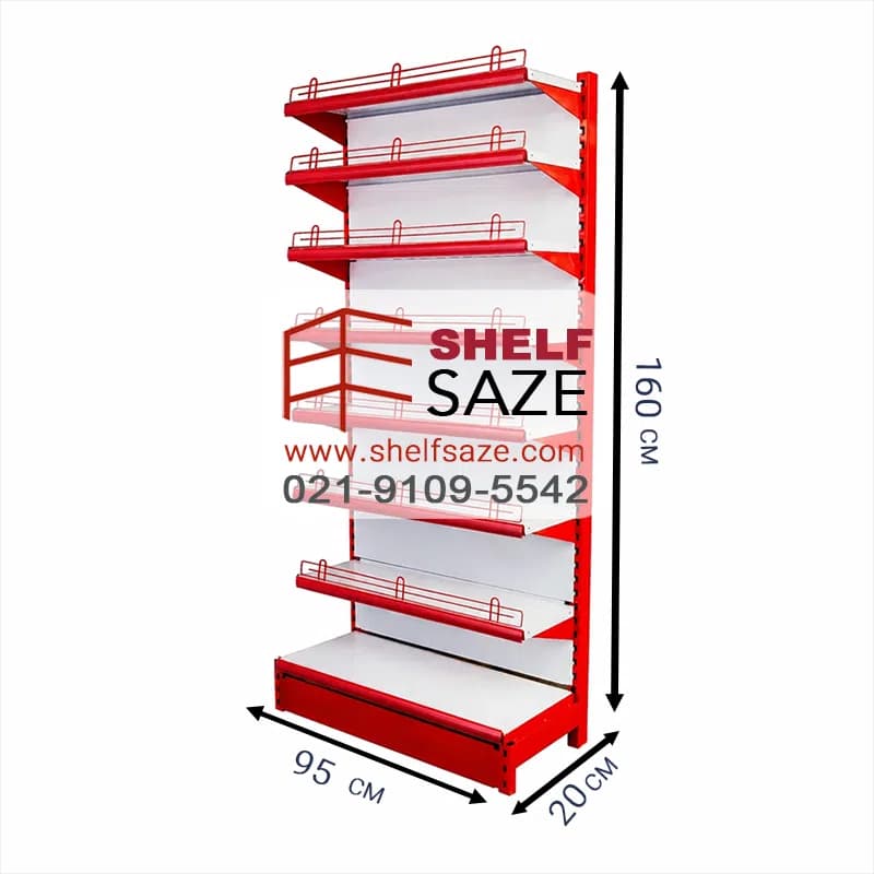 قفسه خود ایستا فروشگاهی 8 طبقه سایز 95*20 ارتفاع 160 سانتیمتر