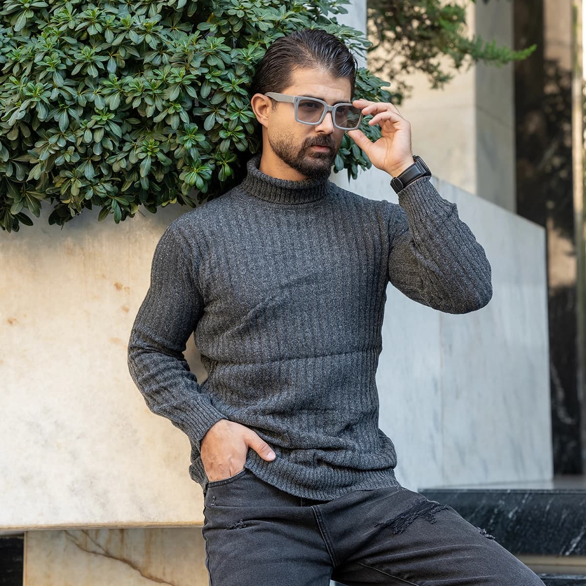 پلیور مردانه طوسی طرح خطی مدل Arban — تصویر ۳