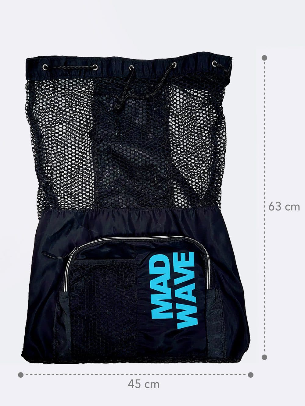 مش بگ ( mesh bag ) { کیف حرفه ای شنا } مشکی رنگ مناسب استخر ، دریا و ساحل برند مدویو ( MAD WAVE ) — تصویر ۲