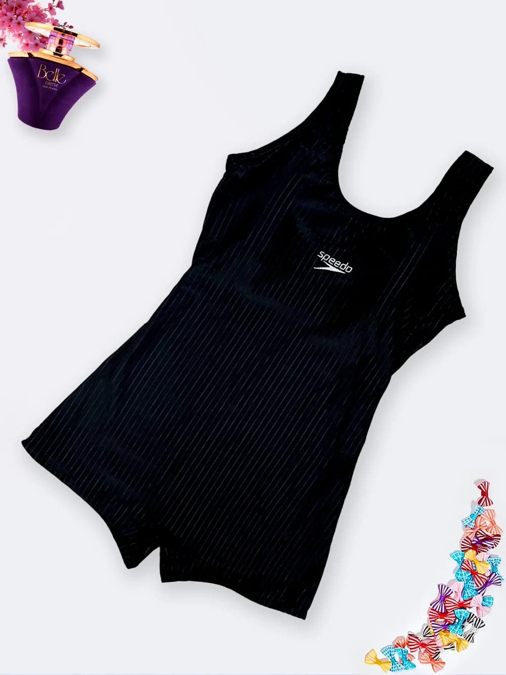 مایو پادار زنانه طرح راه راه کلاسیک مشکی رنگ شیک و جذاب اسپیدو ( Speedo ) کاپدار مجلسی