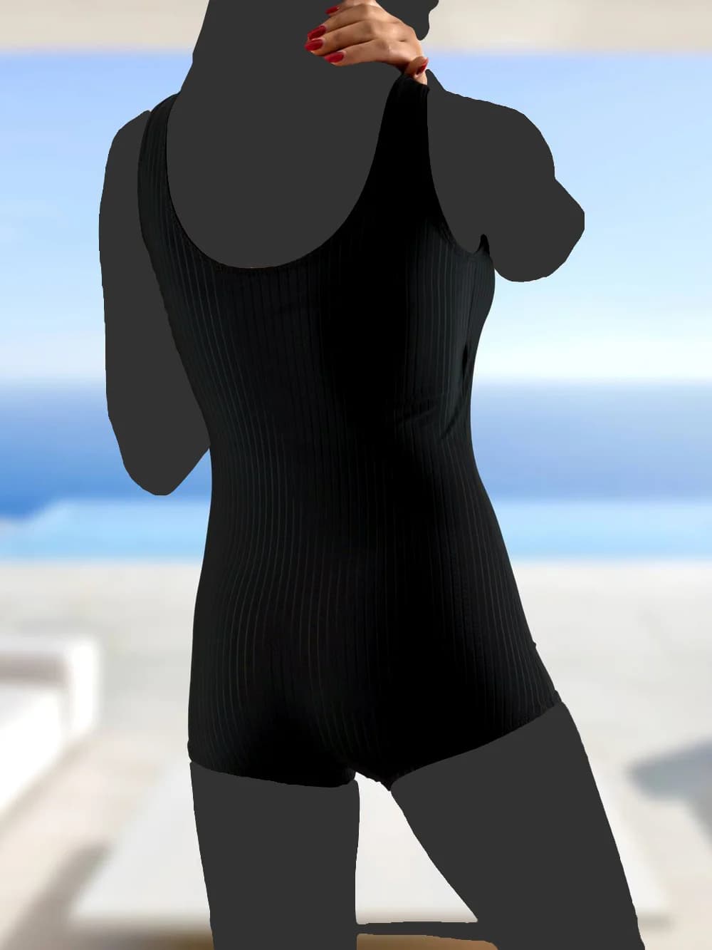 مایو پادار زنانه طرح راه راه کلاسیک مشکی رنگ شیک و جذاب اسپیدو ( Speedo ) کاپدار مجلسی — تصویر ۴