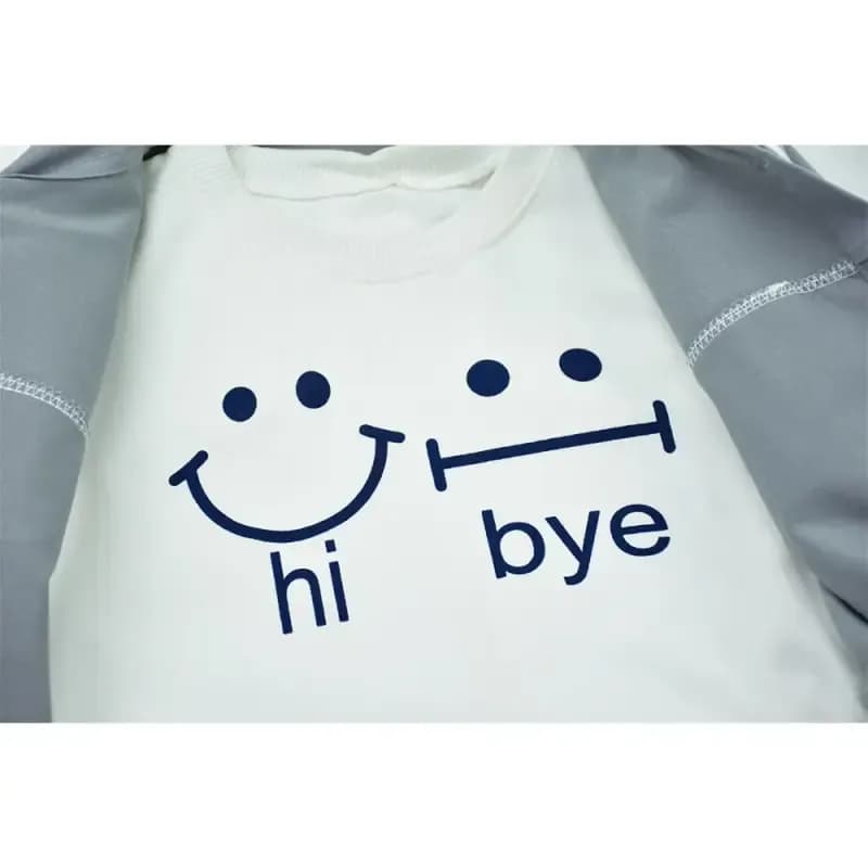 ست کت شلوار و تیشرت دخترانه طرح HI BYE رنگ طوسی — تصویر ۸