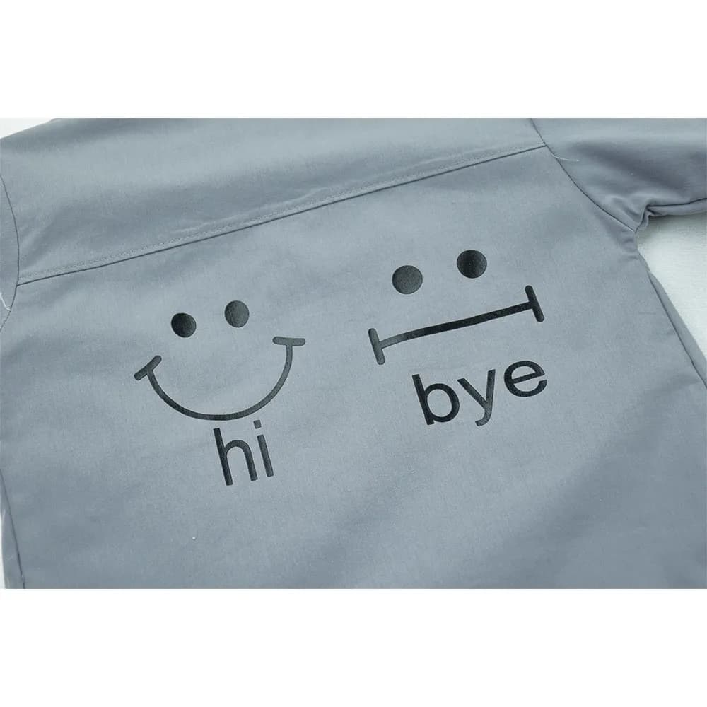 ست کت شلوار و تیشرت دخترانه طرح HI BYE رنگ طوسی — تصویر ۳