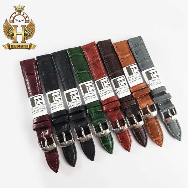 بند چرم ساعت مچی برند پی جی طرح کروکودیل دور دوخت PG14601 (سایز 14)