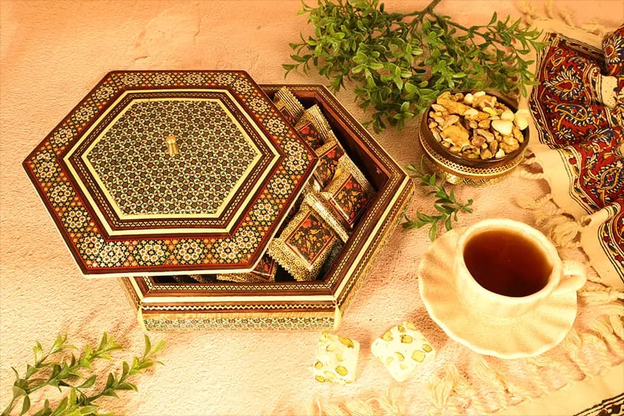 شکلات خوری چوبی 6 گوش خاتم 4023 — تصویر ۳