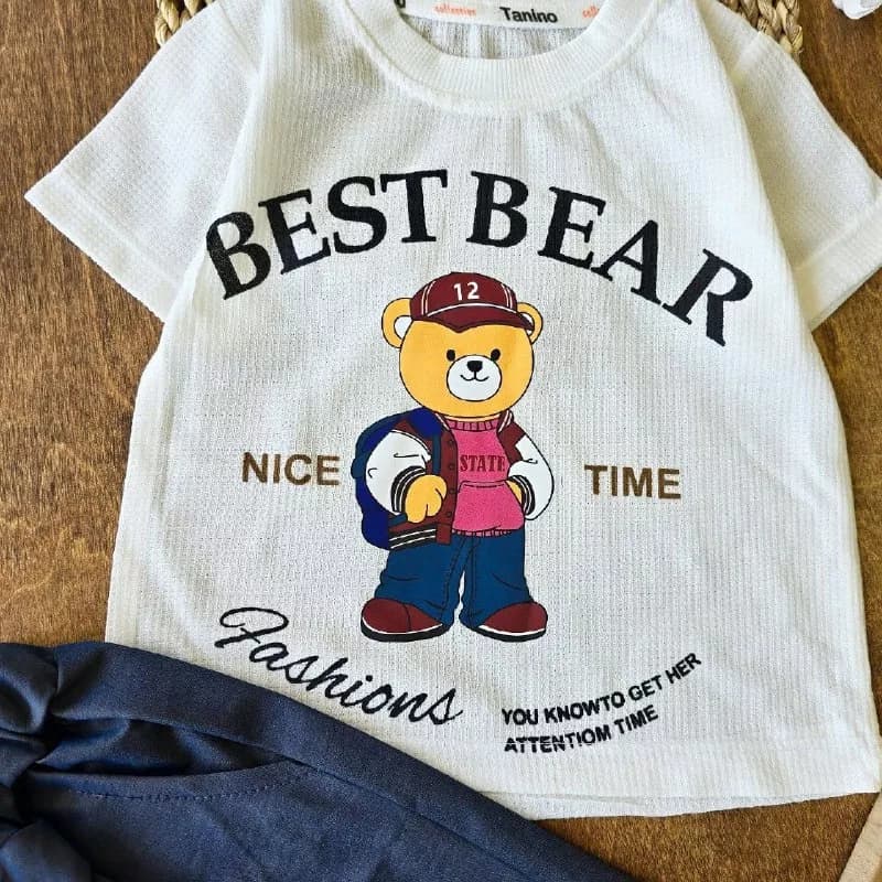 تیشرت شلوارک بیسکویتی کتان خرس best bear کد ۴۷۹۳ — تصویر ۲