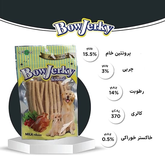 تشویقی سگ رنا با طعم شیر 250 گرم – Rena BowJerky Milk Sticks Dog Treats — تصویر ۲