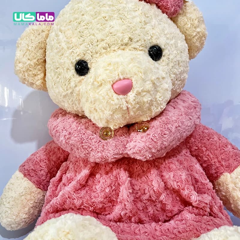 عروسک خرس تدی لباس رز سایز بزرگ صورتی 120 سانتیمتر — تصویر ۵