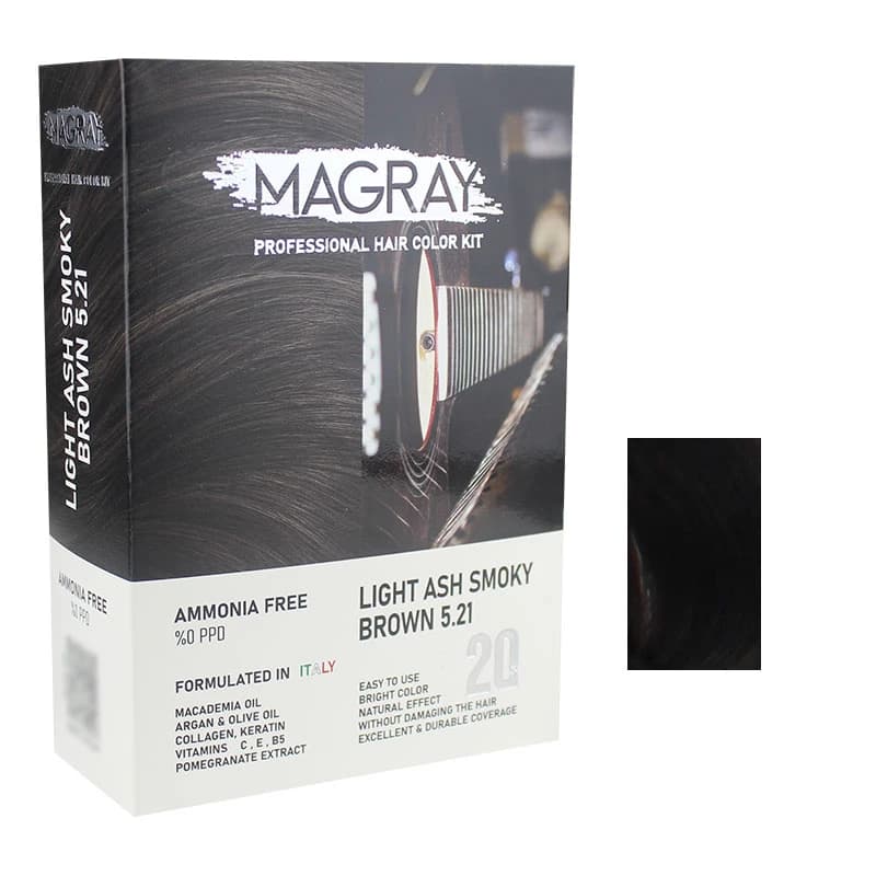 کیت رنگ مو ماگرای شماره 5.21 حجم 120 میلیلیتر رنگ قهوه ای خاکستری دودی روشن