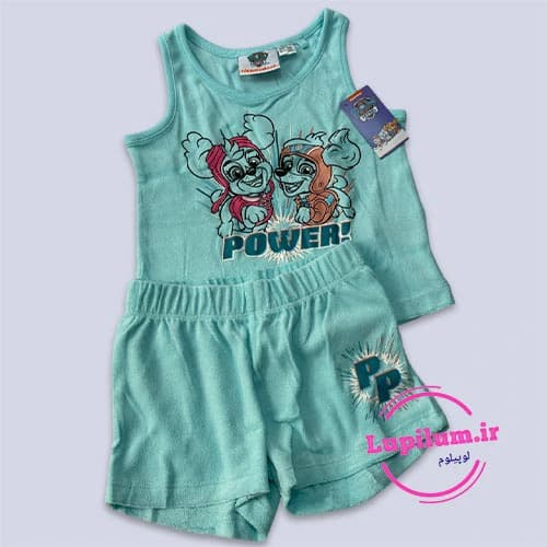 رکابی شلوارک حوله ای دخترانه آبی سگ نگهبان