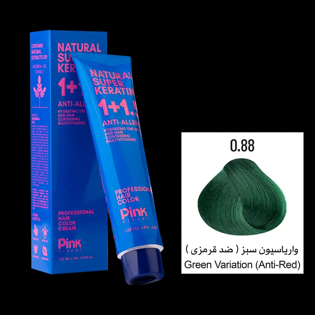 رنگ مو پینک ویژوآل شماره 0.88 رنگ واریاسیون سبز (ضد قرمزی) حجم 120 میلی لیتر
