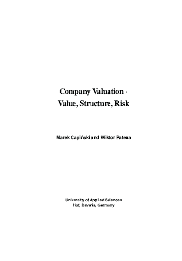 کتاب Company Valuation – Value, Structure, Risk ارزشگذاری شرکتها اثر گروه نویسندگان نسخه PDF انگلیسی