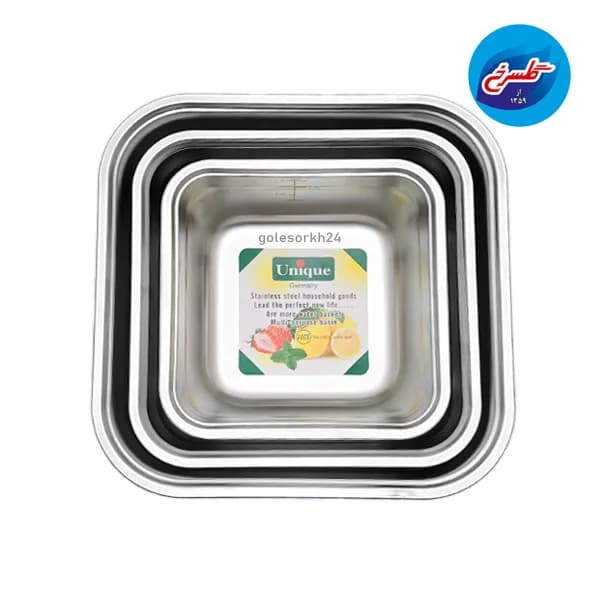 لگن استیل مربع یونیک 3 پارچه 24 تا 32 — تصویر ۲