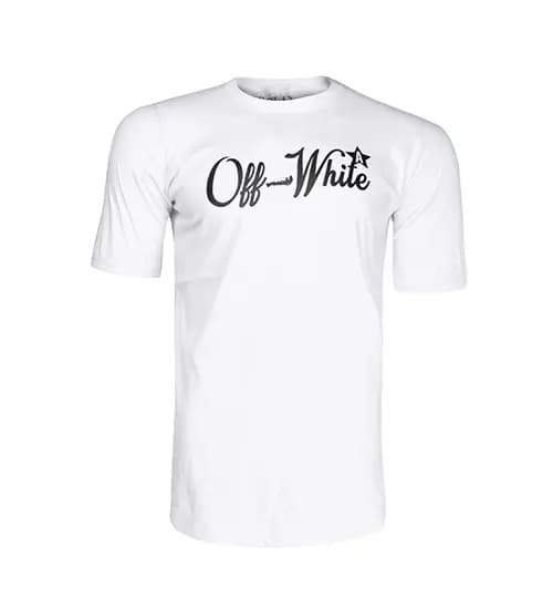 تیشرت OFF WHITE یقه گرد مردانه سفید پنبه طرح دار مدل 45218