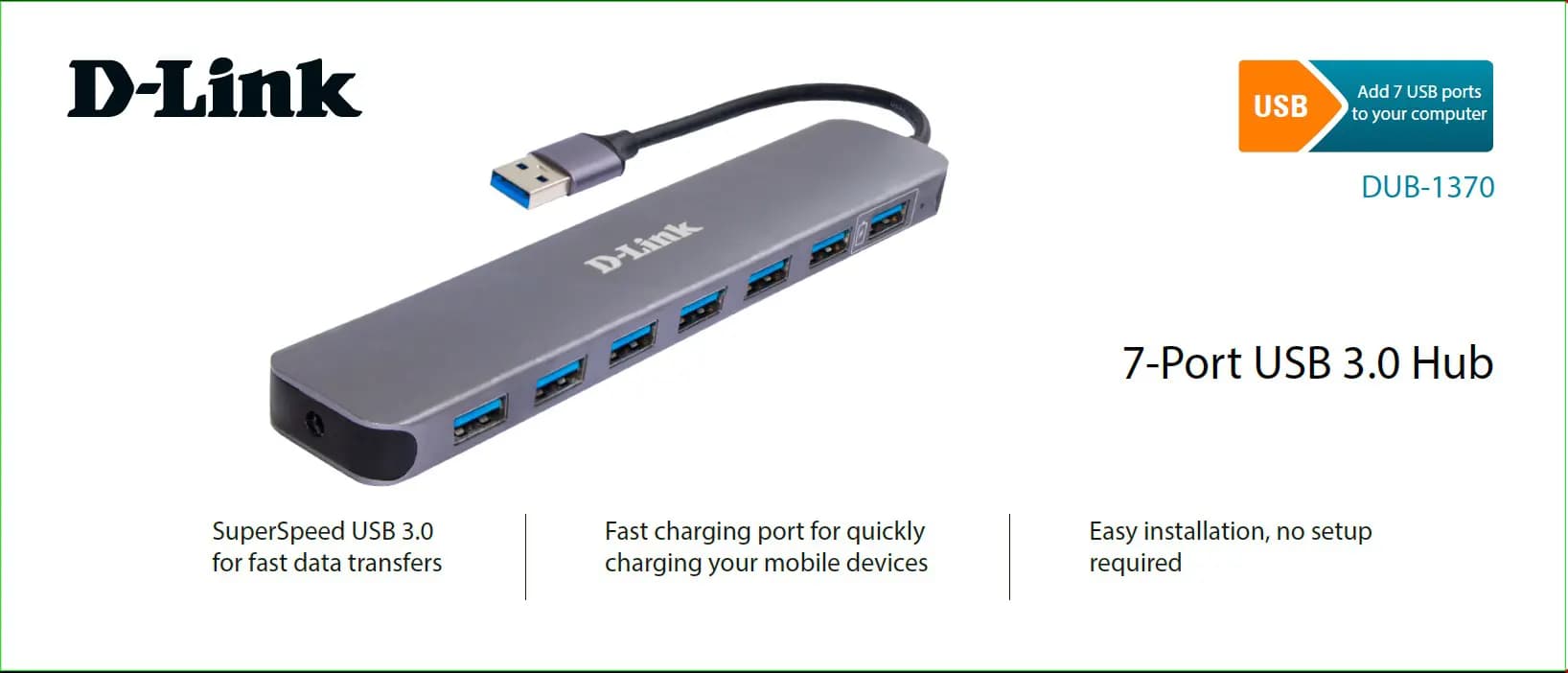 هاب 7 پورت USB 3.0 دی لینک مدل D-Link DUB-1370 — تصویر ۲