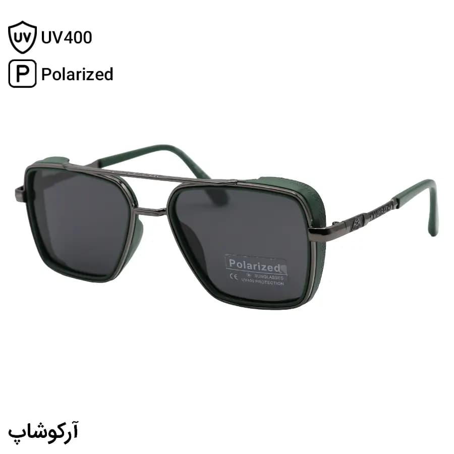 عینک آفتابی MAYBACH با فریم مربعی شکل، رنگ سبز و نوک مدادی و لنز دودی تیره و پلاریزه مدل MA333