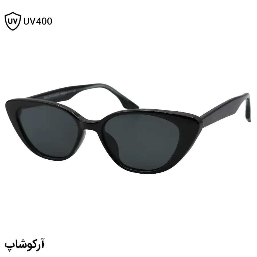 عینک آفتابی زنانه BALENCIAGA با فریم شکل چشم گربهای، رنگ مشکی براق، دسته سیمدار و لنز دودی تیره مدل 8850