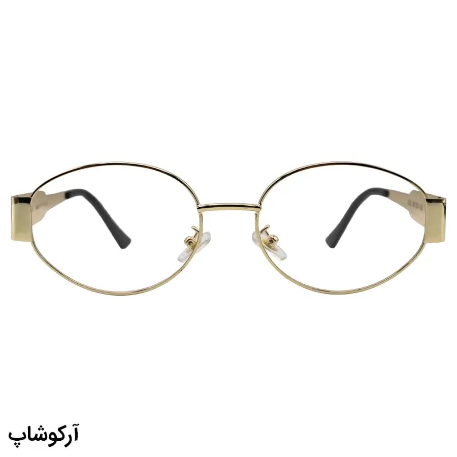 فریم عینک ترند سلین (CELINE) با فریم بیضی شکل، رنگ طلایی و لنز بیرنگ و بلوکات مدل JD2380 — تصویر ۳