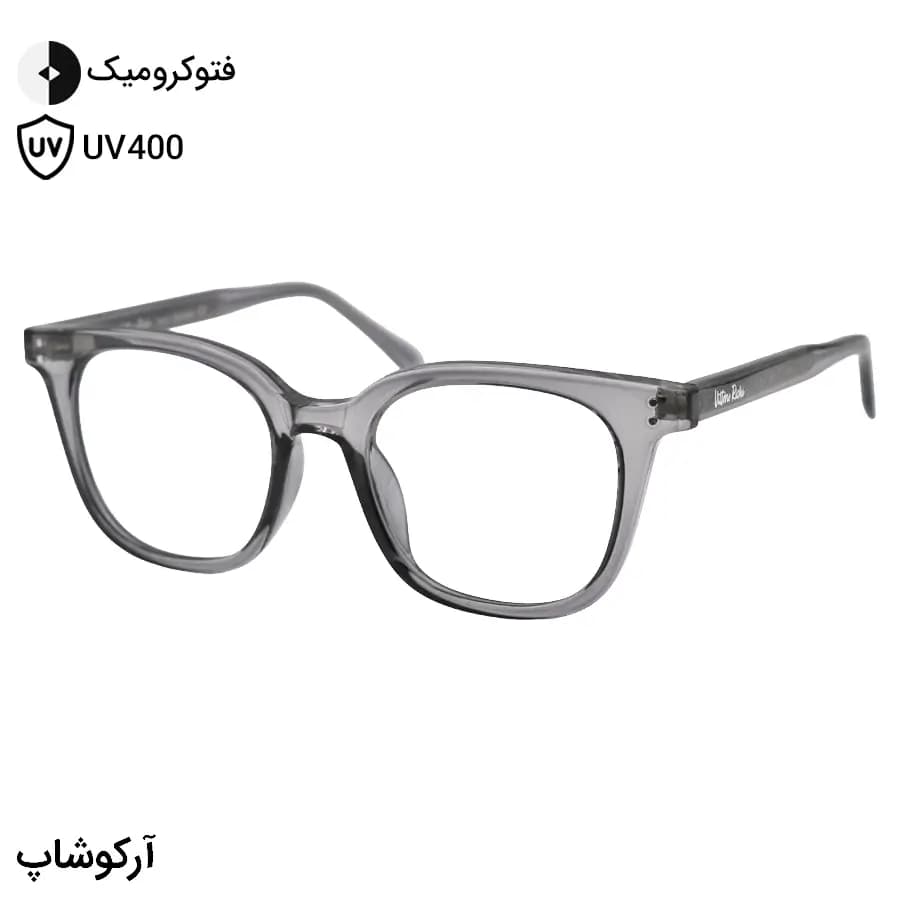 عینک ویتوریو ریچی با فریم مربعی، رنگ طوسی براق، دسته سیمدار و لنز فتوکرومیک (رنگ ثانویه: دودی) مدل 10452
