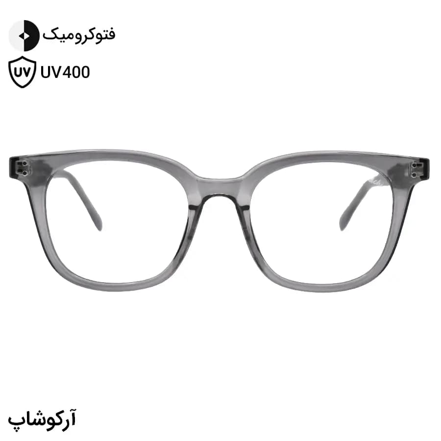 عینک ویتوریو ریچی با فریم مربعی، رنگ طوسی براق، دسته سیمدار و لنز فتوکرومیک (رنگ ثانویه: دودی) مدل 10452 — تصویر ۲