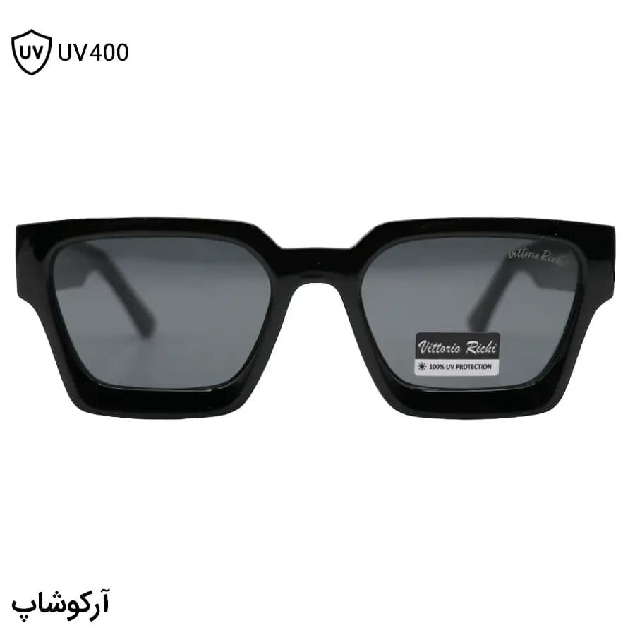 عینک آفتابی ویتوریو ریچی با فریم مشکی براق، مستطیلی شکل، دسته سیمدار و لنز دودی تیره مدل 8837 — تصویر ۳