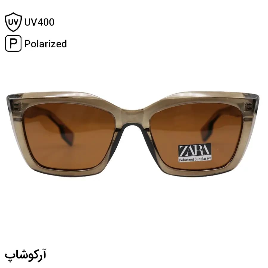 عینک آفتابی زنانه ZARA با فریم چشم گربهای، رنگ هاوانا، دسته سیمدار، لنز قهوهای تیره و پلاریزه مدل RE3522 — تصویر ۱۱