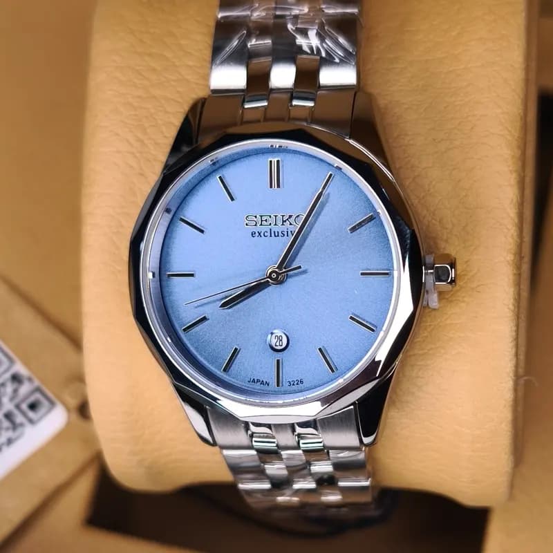 ست ساعت مچی مردانه و زنانه سیکو اکسکلوسیو اورجینال ژاپن نقره ای تیفانی مدل 3226G — تصویر ۳