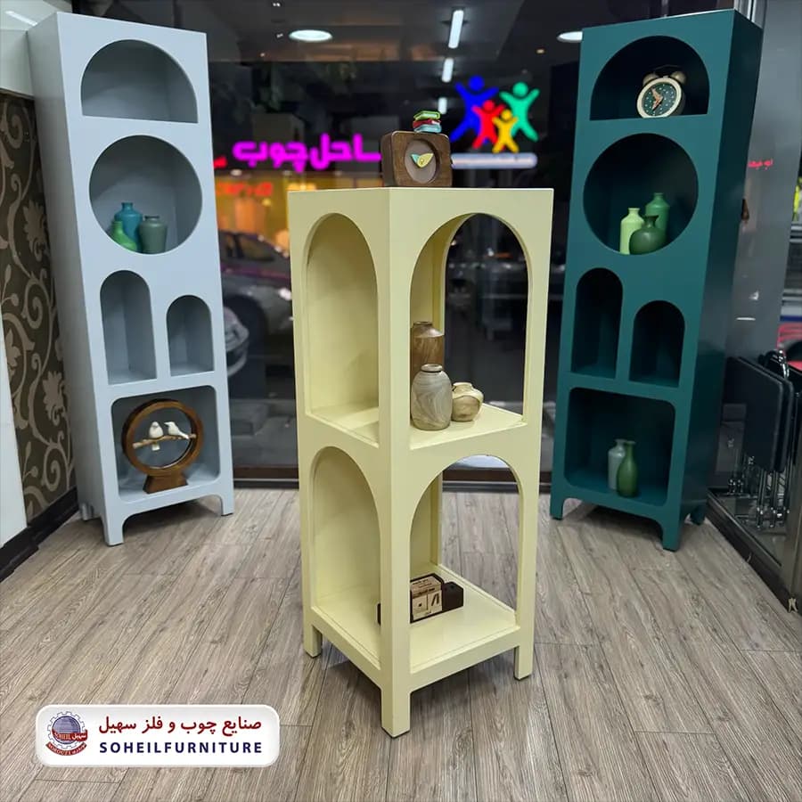 ویترین استند مینیمال پینترستی مدل هلالی دو طبقه سهیل — تصویر ۳
