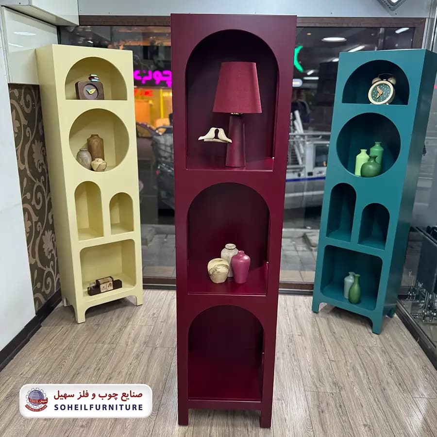 ویترین استند مینیمال پینترستی مدل هلالی سه طبقه سهیل — تصویر ۲