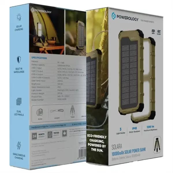 پاوربانک خورشیدی 10000 هزار 22.5 وات پاورولوژی مدل Powerology Solara Solar Power Bank — تصویر ۴