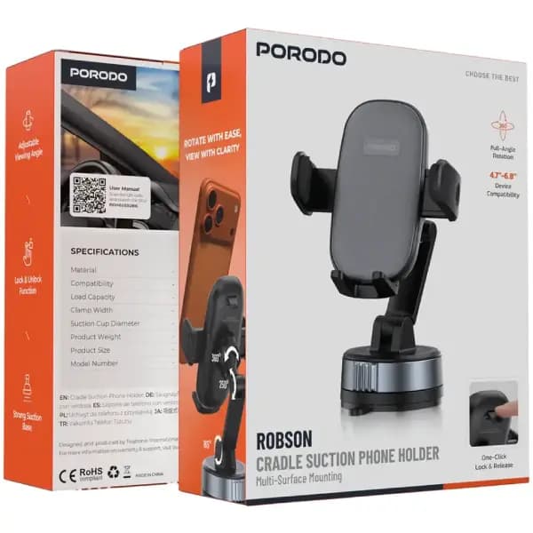 هولدر و نگهدارنده موبایل با قابلیت اتصال مکشی پرودو مدل Porodo Robson Cradle Suction Phone Holder — تصویر ۵