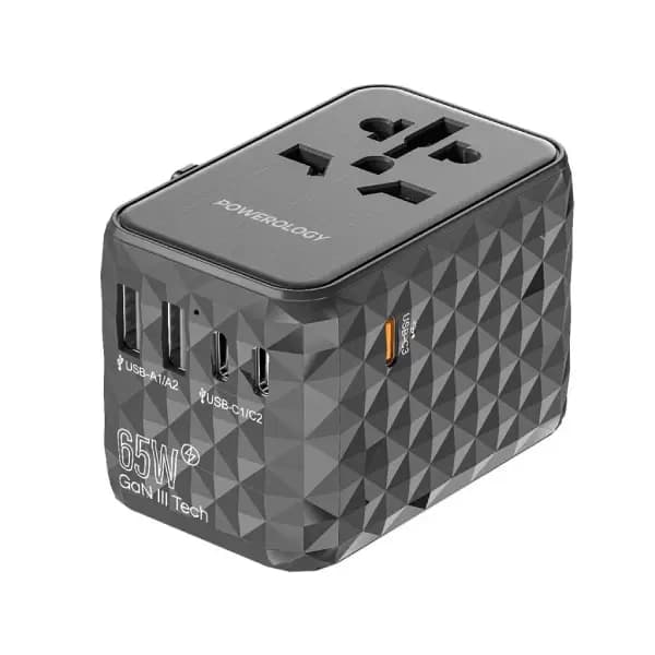 آداپتور مسافرتی 5 پورت ۶۵ وات یونیورسال پاورولوژی مدل Powerology Universal Multi-Port Travel Adapter PD 65W