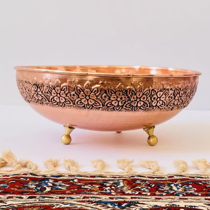 میوه خوری مسی قلم زنی پایه دار کد ZH321.14 — تصویر ۲