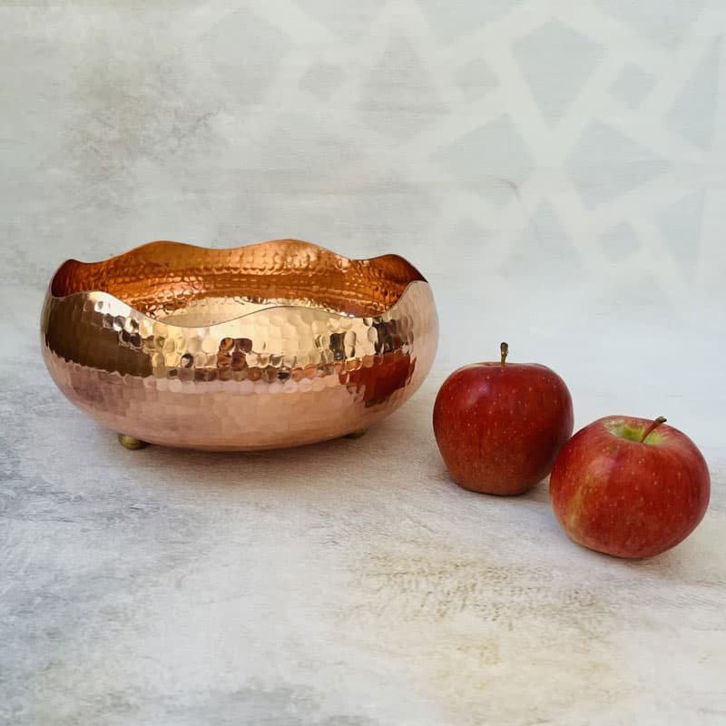 میوه خوری مسی سه پایه دار طرح لاله با کد ZH422.3 — تصویر ۴