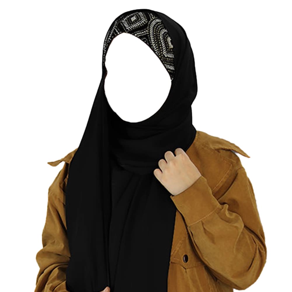 هدشال گرد سوزن دوزی ژورژت مشکی سوزن دوزی سفید طلایی کد 4024 — تصویر ۲