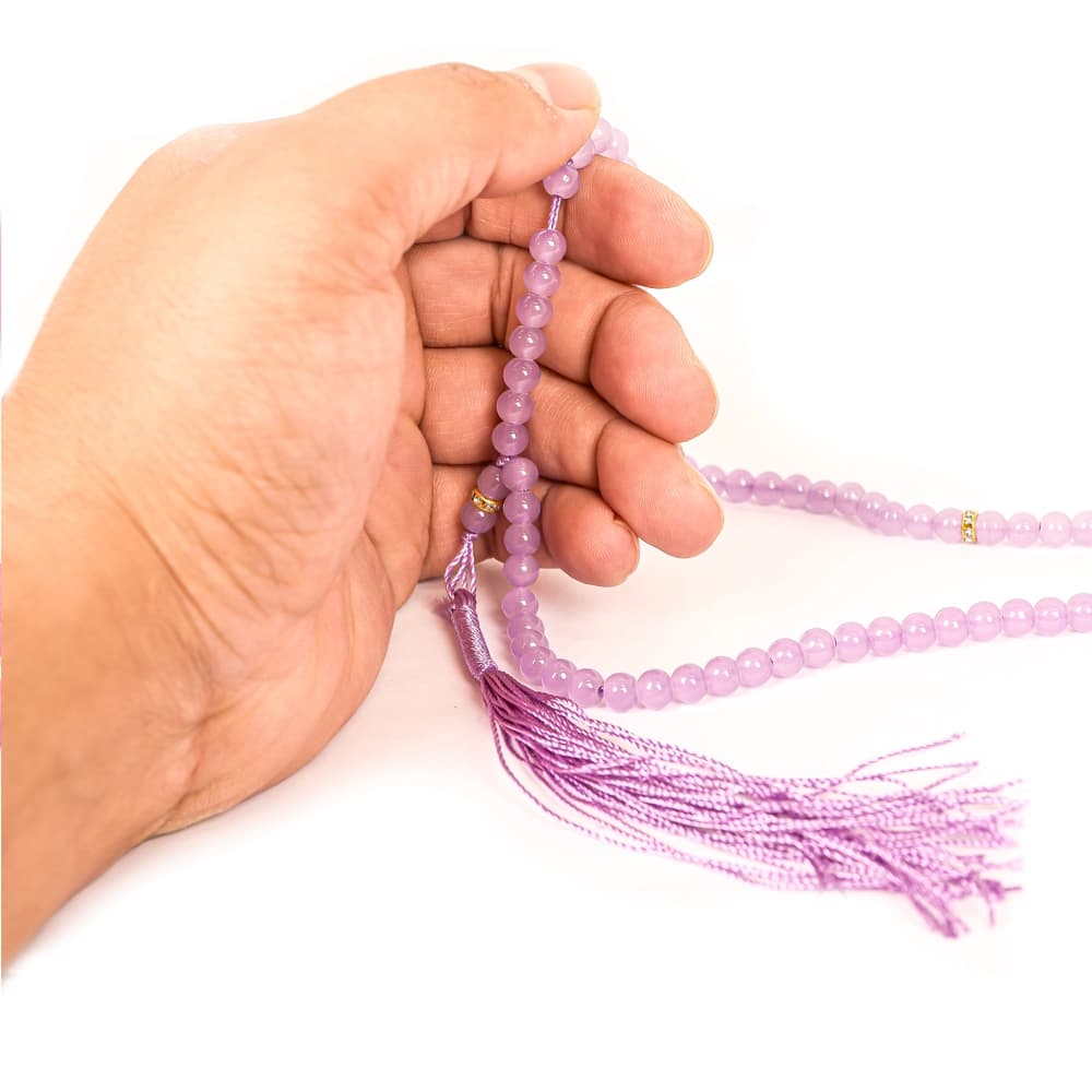 تسبیح 101 دانه طرح سنگی رنگ یاسی کد 0402 — تصویر ۲