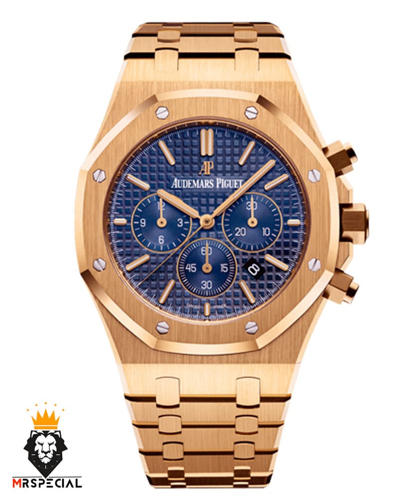 ساعت مردانه اودمار پیگه کرنوگراف رزگلد صفحه ابی AUDEMARS PIGUET ROYAL 4413