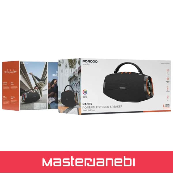 PDSTF7BK اسپیکر بلوتوثی پورودو Porodo Soundtec Nancy Portable Stereo Speaker TWS Pairing — تصویر ۲
