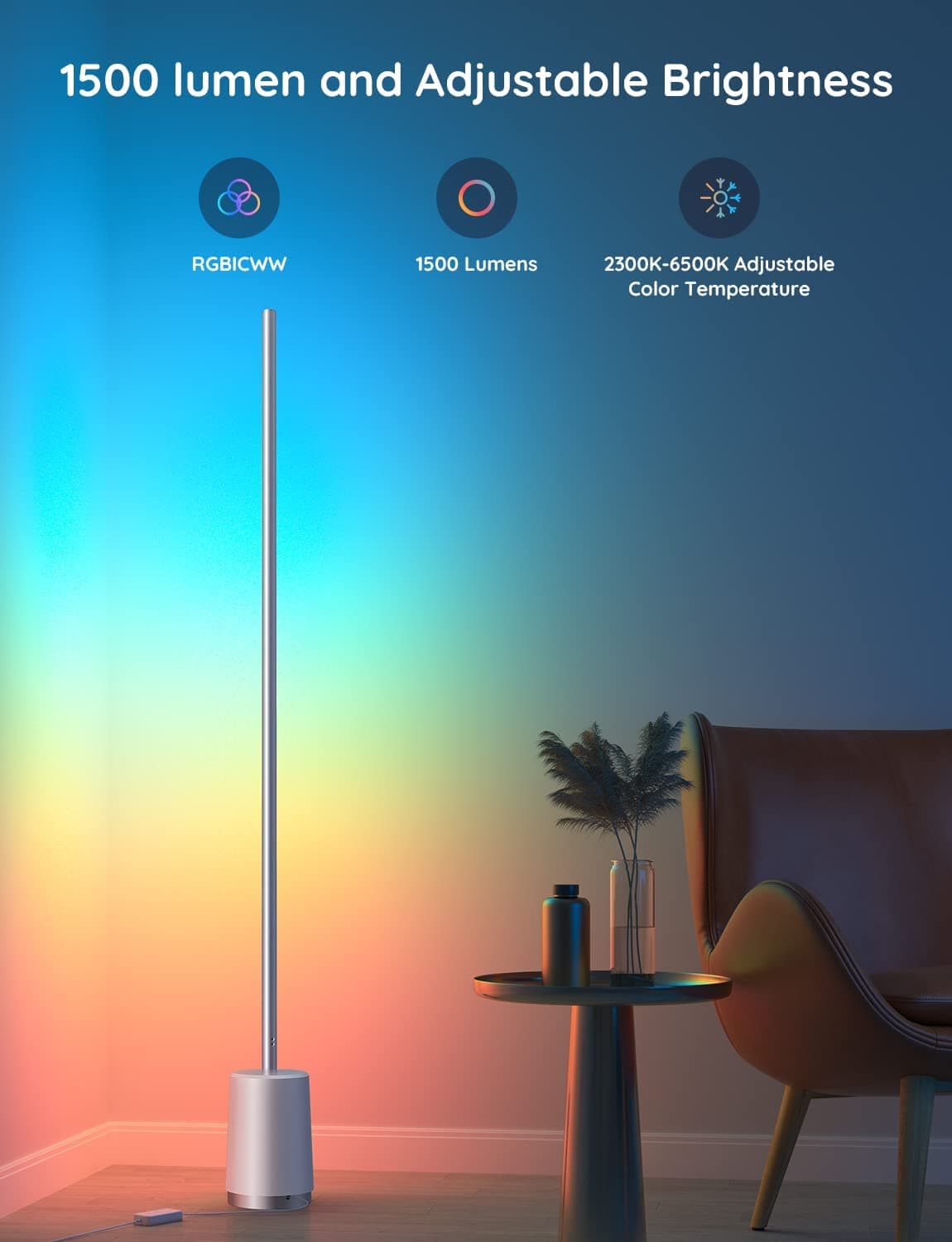 چراغ هوشمند گووی Govee RGBIC Floor Lamp Lyra H6072 — تصویر ۳