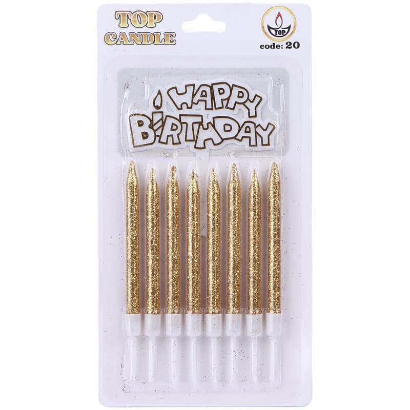 شمع تولد اکلیلی و تاپر Happy Birthday تاپ کندل کد 20 بسته 8 عددی — تصویر ۲