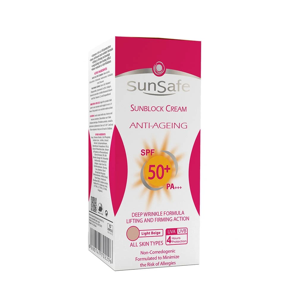 کرم ضد آفتاب و ضد چروک SPF50 بژ روشن حجم ۵۰ میلی لیتر سان سیف — تصویر ۳